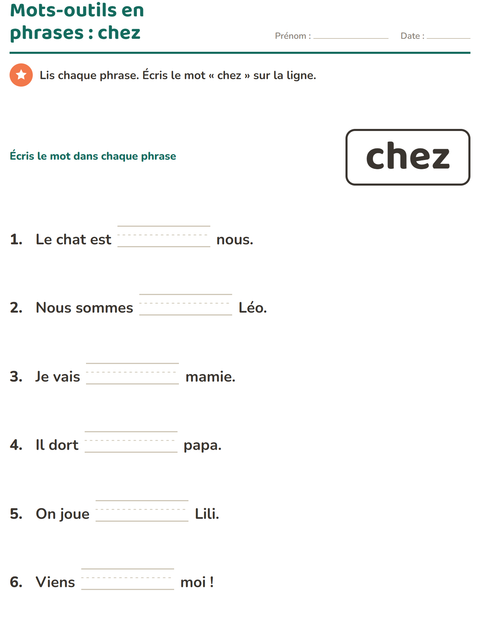Aperçu de la fiche Mots-outils pour École maternelle (grande section, 5-7 ans)
