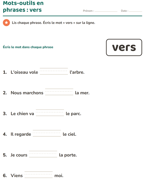 Aperçu de la fiche Mots-outils pour École maternelle (grande section, 5-7 ans)