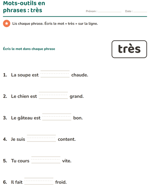 Aperçu de la fiche Mots-outils pour École maternelle (grande section, 5-7 ans)