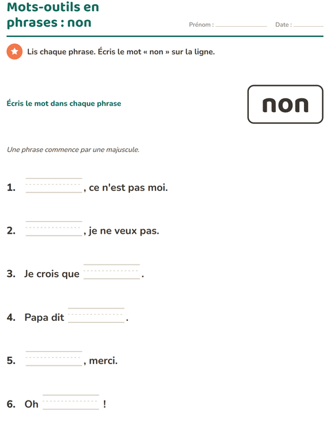 Aperçu de la fiche Mots-outils pour École maternelle (grande section, 5-7 ans)