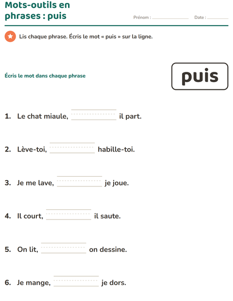 Aperçu de la fiche Mots-outils pour École maternelle (grande section, 5-7 ans)