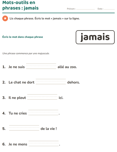 Aperçu de la fiche Mots-outils pour École maternelle (grande section, 5-7 ans)