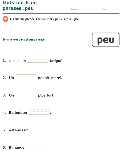 Aperçu de la fiche Mots-outils pour École maternelle (grande section, 5-7 ans)