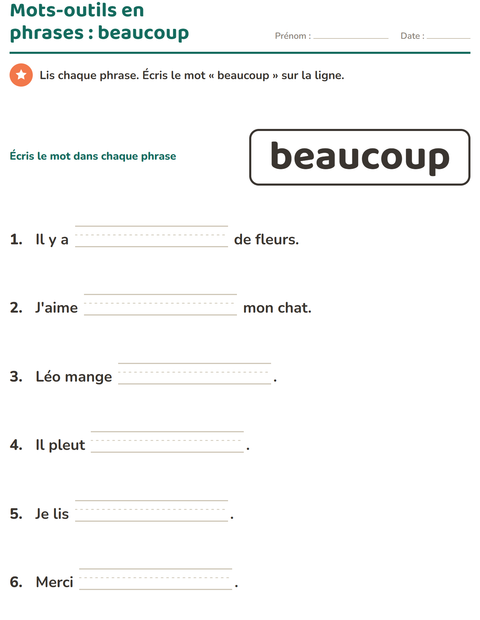 Aperçu de la fiche Mots-outils pour École maternelle (grande section, 5-7 ans)
