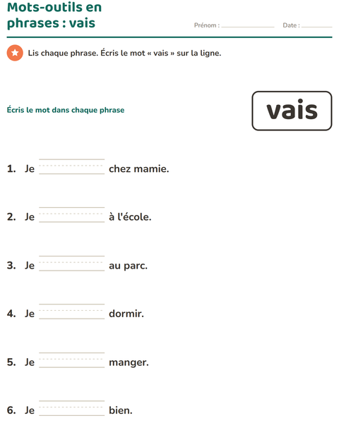 Aperçu de la fiche Mots-outils pour École maternelle (grande section, 5-7 ans)