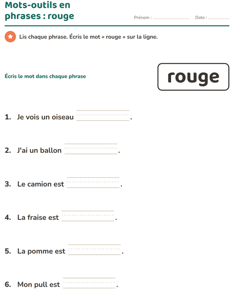 Aperçu de la fiche Mots-outils pour École maternelle (grande section, 5-7 ans)