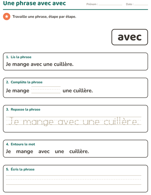 Aperçu de la fiche Mots-outils pour École maternelle (grande section, 5-7 ans)