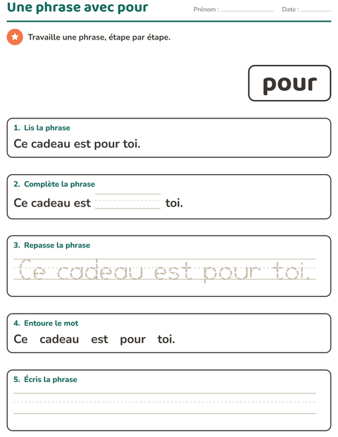 Aperçu de la fiche Mots-outils pour École maternelle (grande section, 5-7 ans)