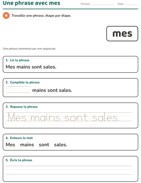 Aperçu de la fiche Mots-outils pour École maternelle (grande section, 5-7 ans)