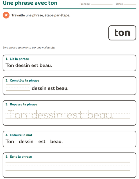 Aperçu de la fiche Mots-outils pour École maternelle (grande section, 5-7 ans)