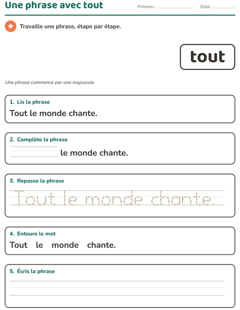 Aperçu de la fiche Mots-outils pour École maternelle (grande section, 5-7 ans)