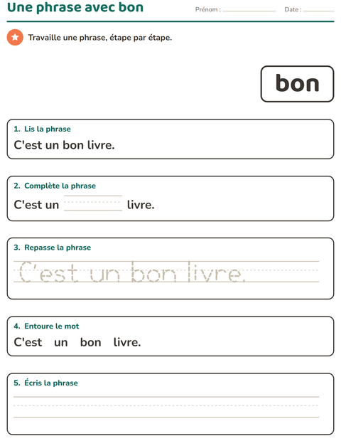 Aperçu de la fiche Mots-outils pour École maternelle (grande section, 5-7 ans)