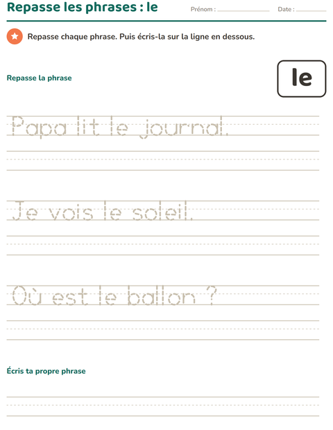 Aperçu de la fiche Mots-outils pour École maternelle (grande section, 5-7 ans)