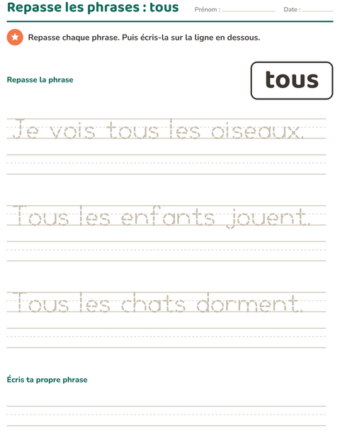 Aperçu de la fiche Mots-outils pour École maternelle (grande section, 5-7 ans)