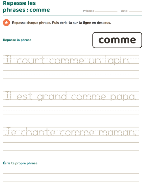 Aperçu de la fiche Mots-outils pour École maternelle (grande section, 5-7 ans)