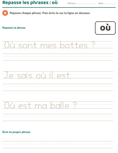 Aperçu de la fiche Mots-outils pour École maternelle (grande section, 5-7 ans)