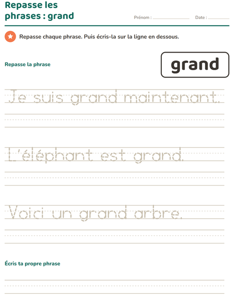 Aperçu de la fiche Mots-outils pour École maternelle (grande section, 5-7 ans)