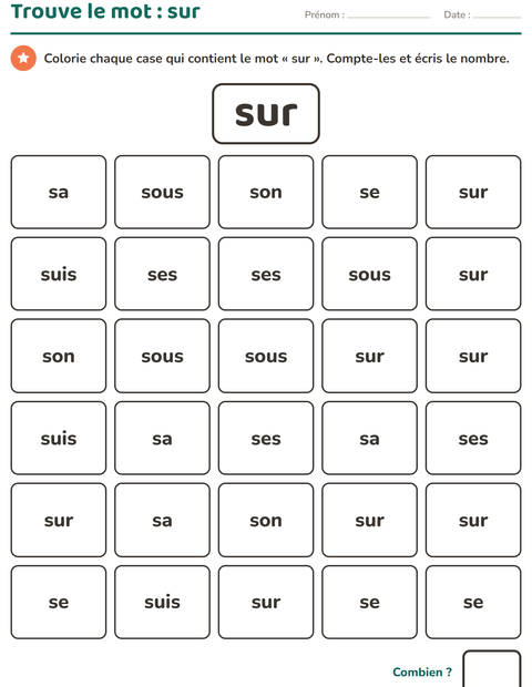 Aperçu de la fiche Mots-outils pour École maternelle (grande section, 5-7 ans)