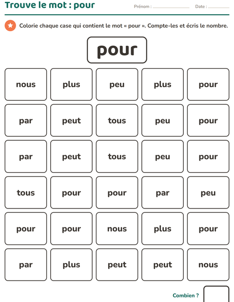 Aperçu de la fiche Mots-outils pour École maternelle (grande section, 5-7 ans)