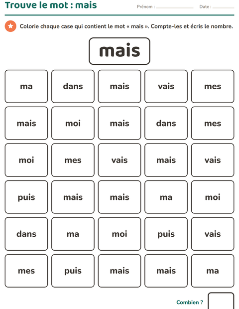 Aperçu de la fiche Mots-outils pour École maternelle (grande section, 5-7 ans)
