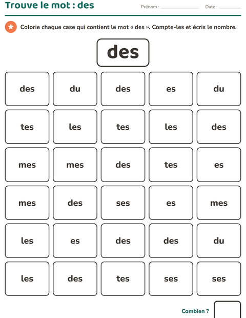 Aperçu de la fiche Mots-outils pour École maternelle (grande section, 5-7 ans)