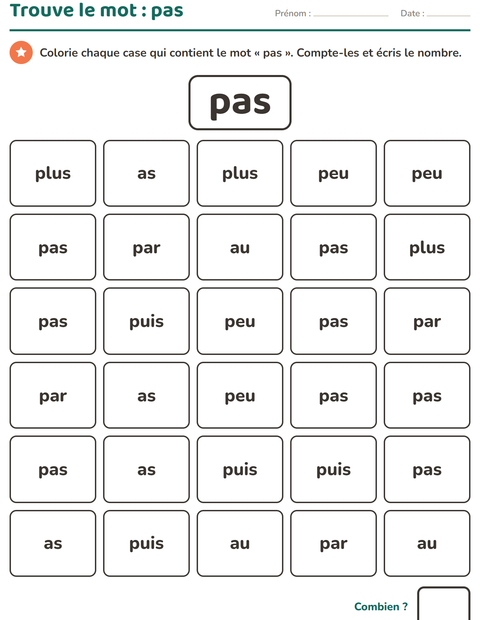 Aperçu de la fiche Mots-outils pour École maternelle (grande section, 5-7 ans)