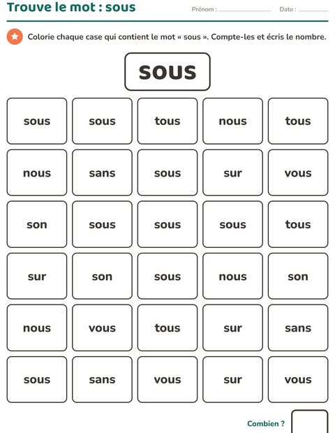 Aperçu de la fiche Mots-outils pour École maternelle (grande section, 5-7 ans)