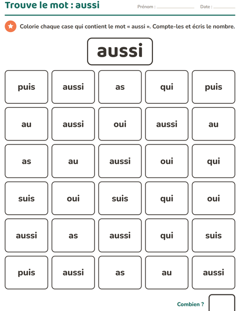 Aperçu de la fiche Mots-outils pour École maternelle (grande section, 5-7 ans)