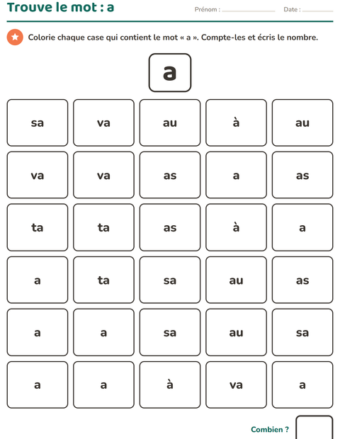 Aperçu de la fiche Mots-outils pour École maternelle (grande section, 5-7 ans)
