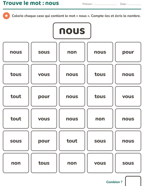 Aperçu de la fiche Mots-outils pour École maternelle (grande section, 5-7 ans)