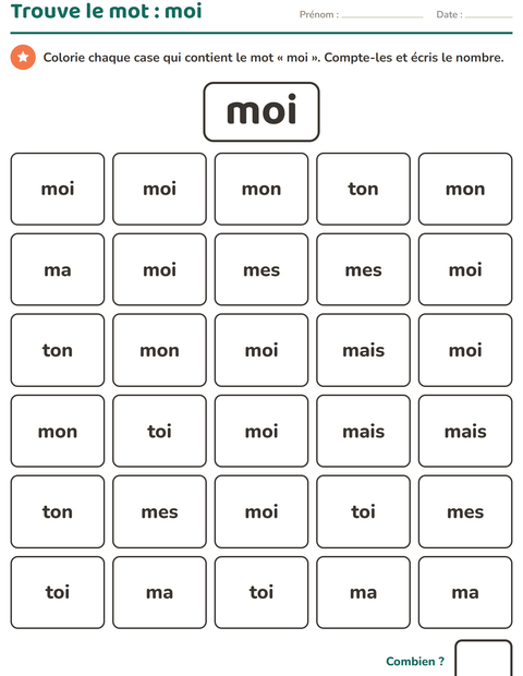 Aperçu de la fiche Mots-outils pour École maternelle (grande section, 5-7 ans)
