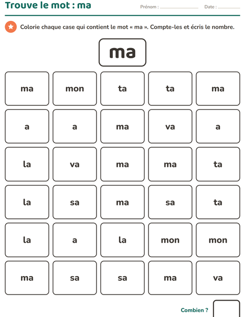 Aperçu de la fiche Mots-outils pour École maternelle (grande section, 5-7 ans)