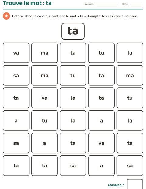 Aperçu de la fiche Mots-outils pour École maternelle (grande section, 5-7 ans)