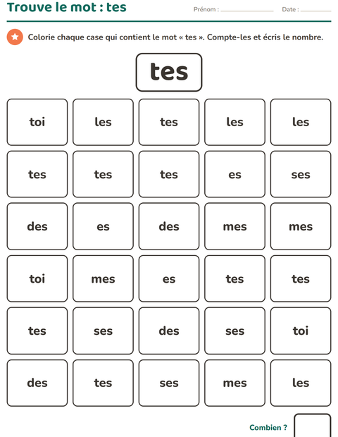 Aperçu de la fiche Mots-outils pour École maternelle (grande section, 5-7 ans)