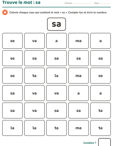 Aperçu de la fiche Mots-outils pour École maternelle (grande section, 5-7 ans)
