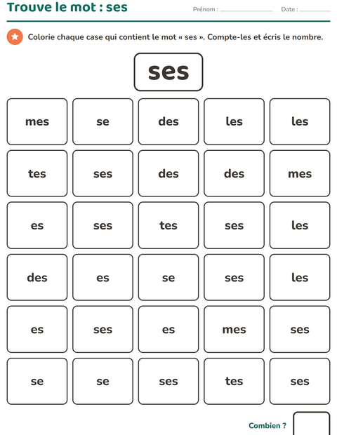 Aperçu de la fiche Mots-outils pour École maternelle (grande section, 5-7 ans)