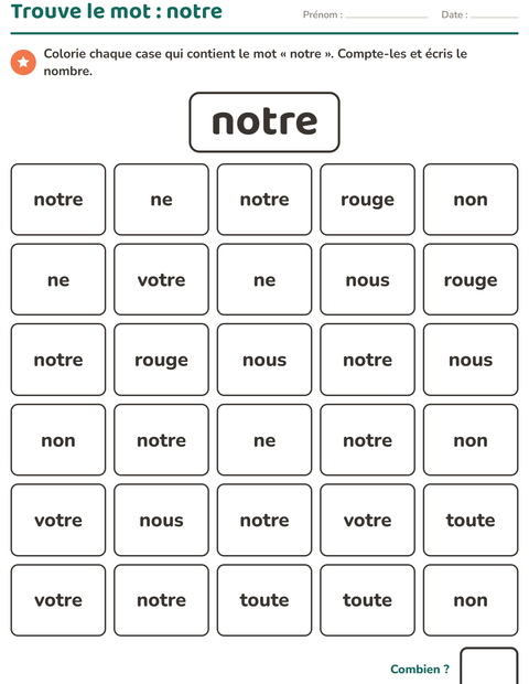 Aperçu de la fiche Mots-outils pour École maternelle (grande section, 5-7 ans)