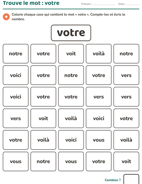 Aperçu de la fiche Mots-outils pour École maternelle (grande section, 5-7 ans)