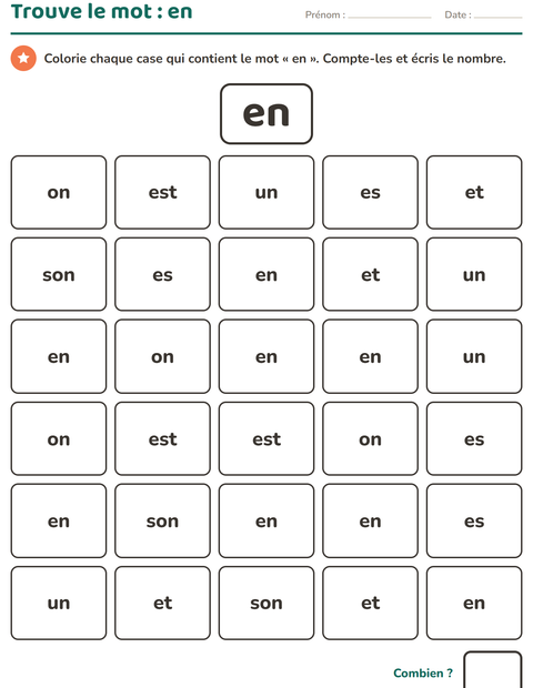 Aperçu de la fiche Mots-outils pour École maternelle (grande section, 5-7 ans)