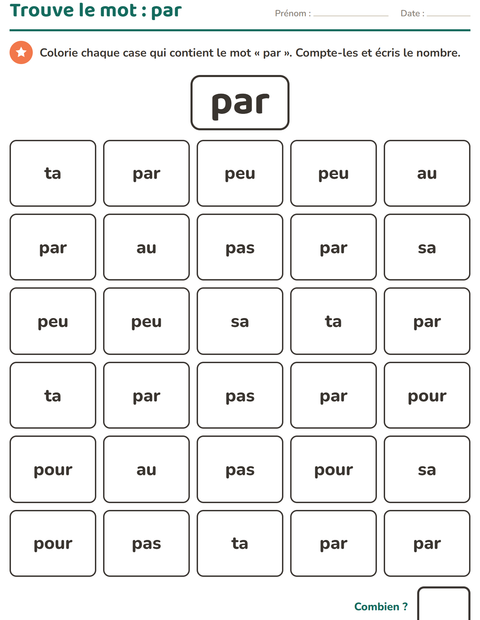 Aperçu de la fiche Mots-outils pour École maternelle (grande section, 5-7 ans)
