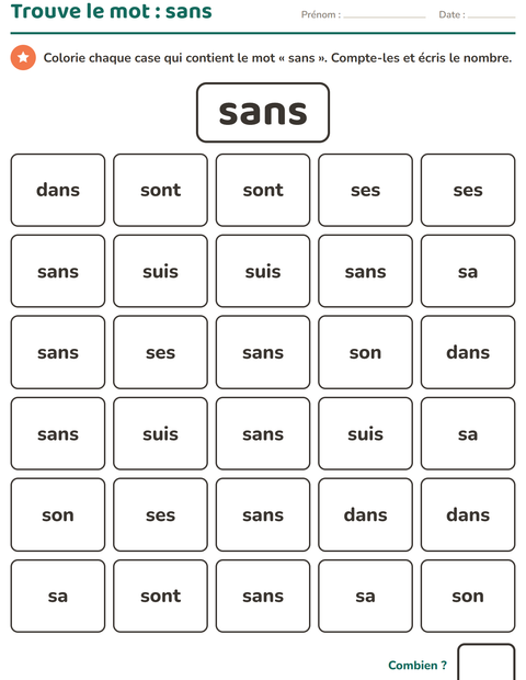 Aperçu de la fiche Mots-outils pour École maternelle (grande section, 5-7 ans)
