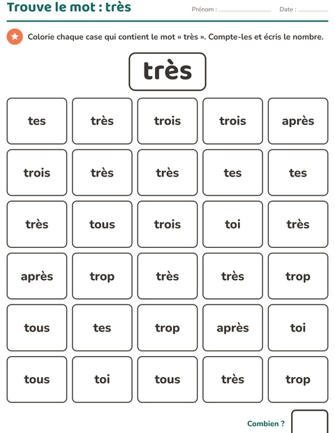 Aperçu de la fiche Mots-outils pour École maternelle (grande section, 5-7 ans)