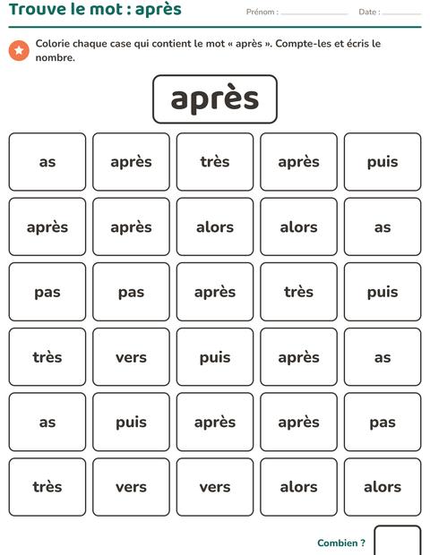 Aperçu de la fiche Mots-outils pour École maternelle (grande section, 5-7 ans)