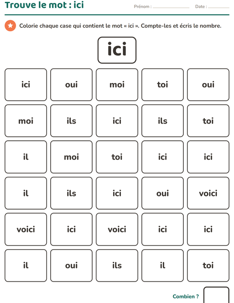 Aperçu de la fiche Mots-outils pour École maternelle (grande section, 5-7 ans)
