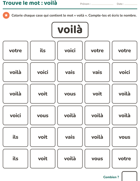 Aperçu de la fiche Mots-outils pour École maternelle (grande section, 5-7 ans)