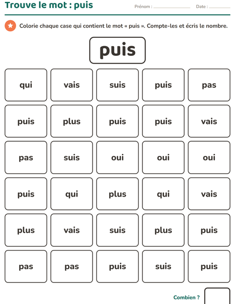 Aperçu de la fiche Mots-outils pour École maternelle (grande section, 5-7 ans)