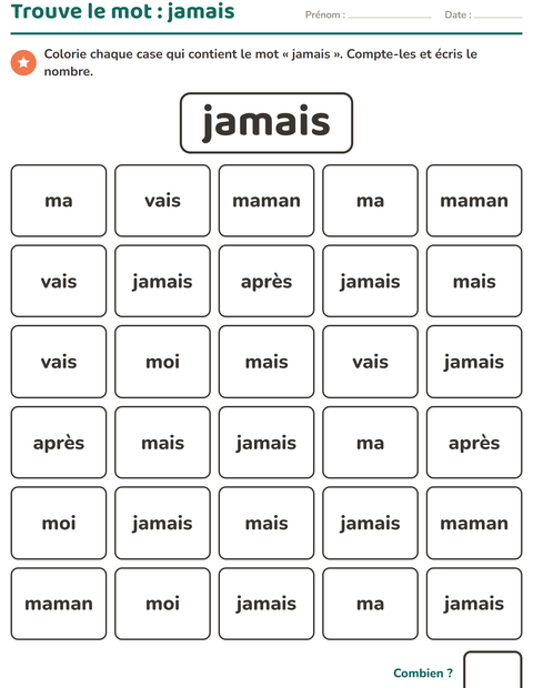Aperçu de la fiche Mots-outils pour École maternelle (grande section, 5-7 ans)