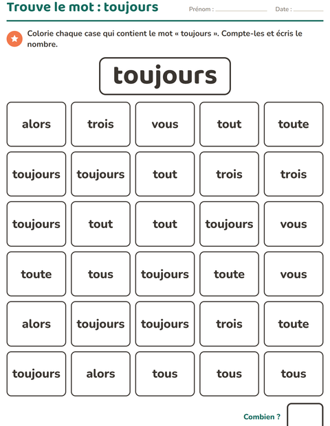 Aperçu de la fiche Mots-outils pour École maternelle (grande section, 5-7 ans)