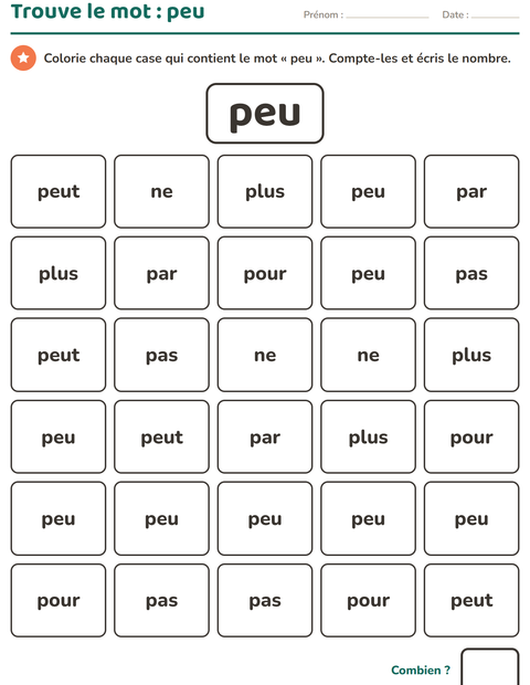 Aperçu de la fiche Mots-outils pour École maternelle (grande section, 5-7 ans)