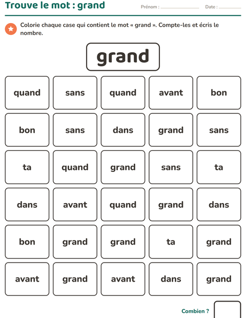Aperçu de la fiche Mots-outils pour École maternelle (grande section, 5-7 ans)